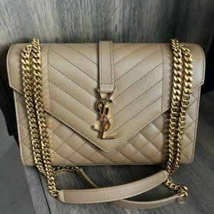 Saint Laurent - Envelope Medium Leather Shoulder Bag Beige